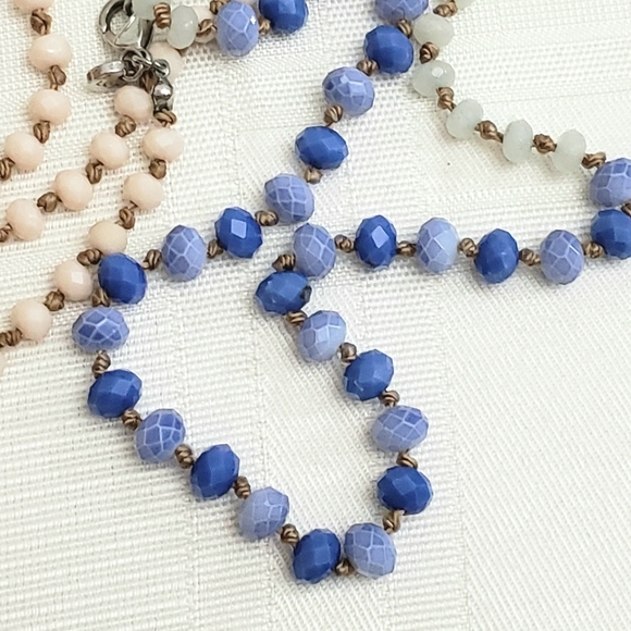 Glass Bead Tri Color Ombré Geometric Beads Long Necklace - Picture 6 of 10